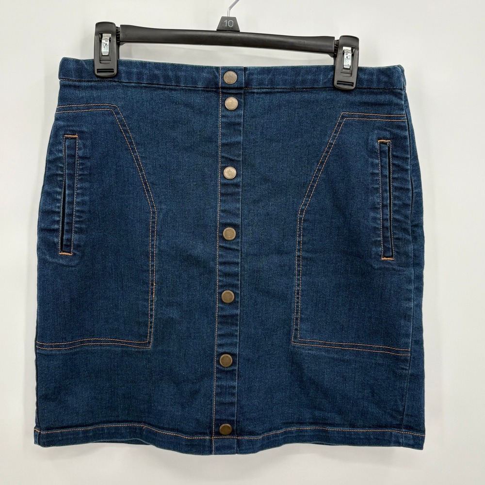 Metaphor Womens Dark Wash Button Front Denim Mini Skirt Size 4 Stretch Blue - Picture 2 of 9